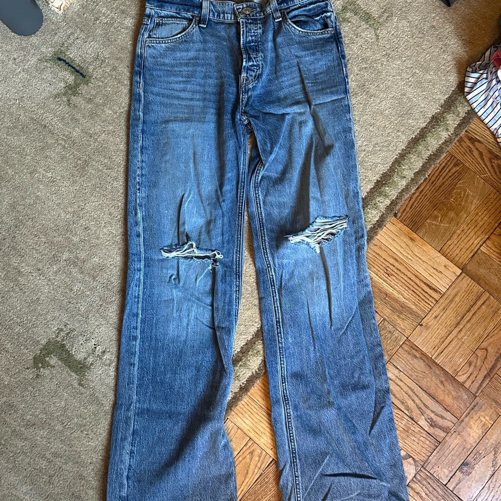 Hudson Wide-leg Low-rise Blue Jeans